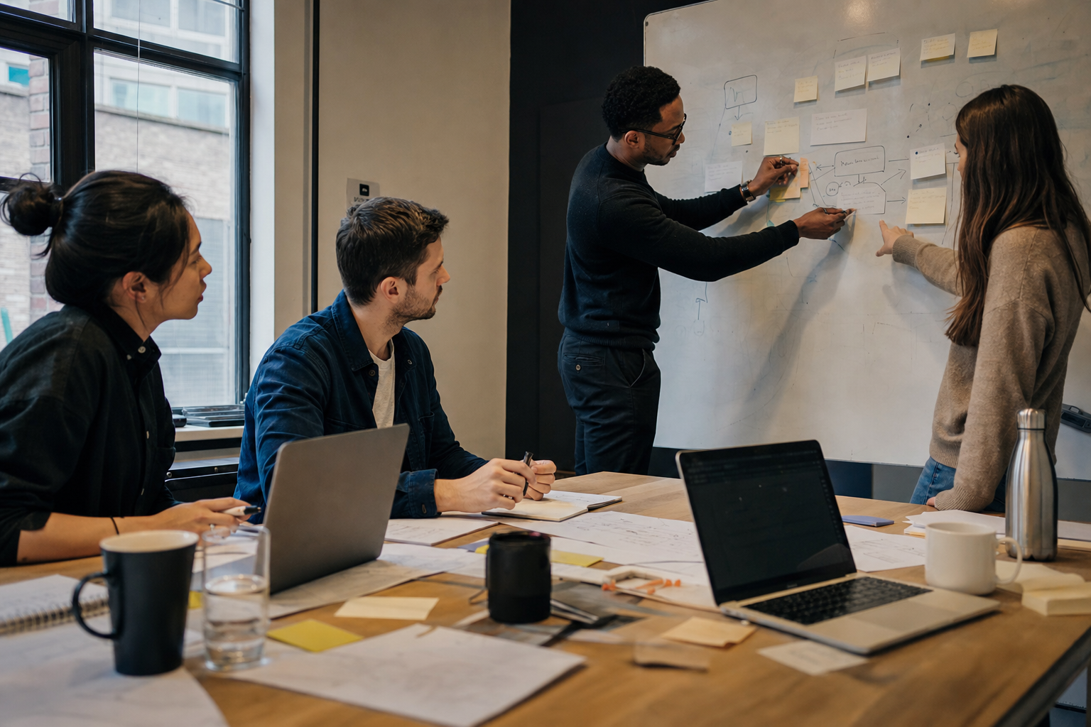 Product and engineering team mapping an operational workflow during a workshop