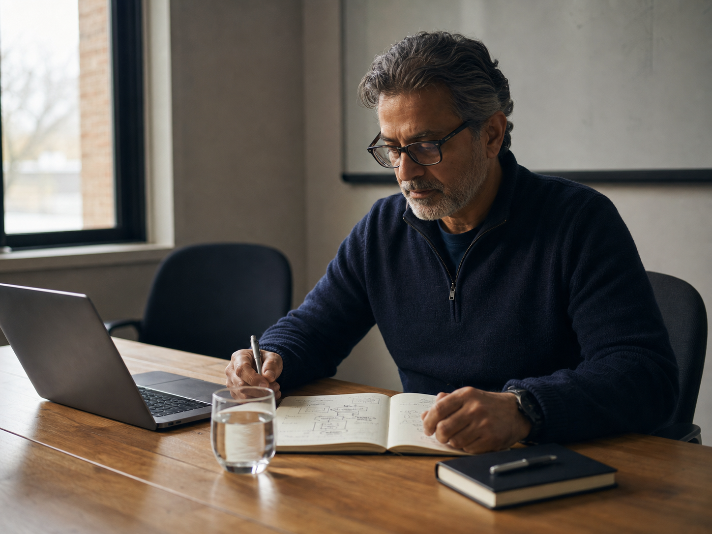 Solutions architect preparing notes for a client discovery session